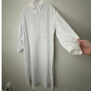 Mina Perhonen Siipi Cotton Silk White 3/4 Button Long Sleeve Shirt Dress 38 / S